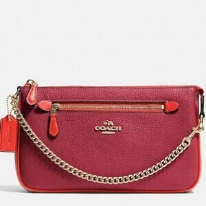 NWOT Coach Nolita Wristlet Pebble Two Tone Leather Cherry